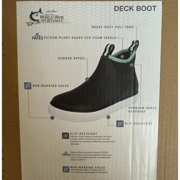 Ladies Deck Boots Sz 6M, Black Waterproof Slip-On w/ Pull Tabs Non-Marking Sole - Picture 7 of 9